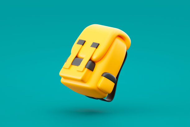 黄色学生包3d图标学校背包孤立的背景上的创意教育书包的插图概念或学习背包儿童设备和时尚旅行行李箱图形元素。图片下载