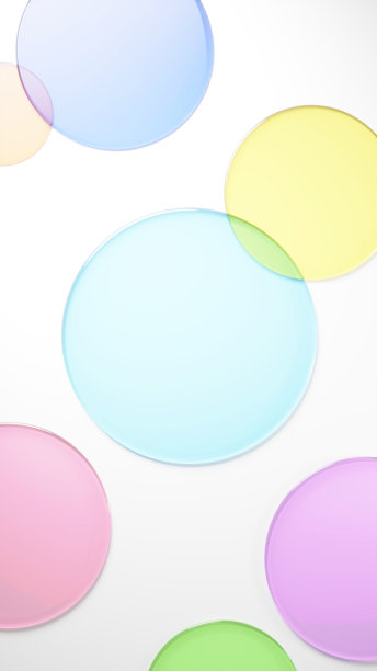 3 d演示。白色背景上的几个彩色圆形玻璃碎片的图像。顶视图。(垂直)图片下载