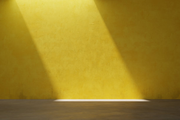 黄色墙壁背景，光线从上面漏出来，3d渲染图片下载