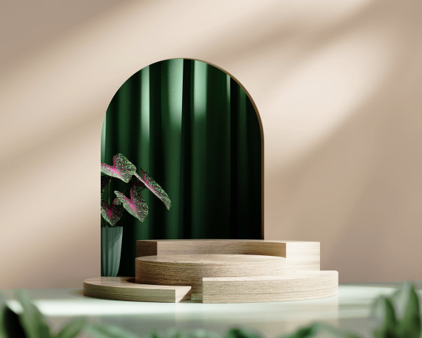 带有植物产品展示背景的3D渲染平台平台图片下载