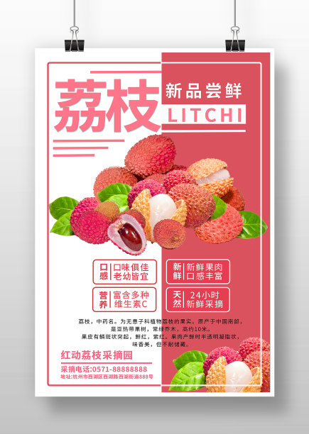 简约风双色荔枝新品尝鲜宣传海报图片下载