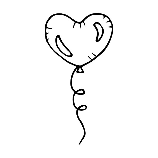 心脏气球涂鸦风格矢量插图孤立在白色背景。图片下载