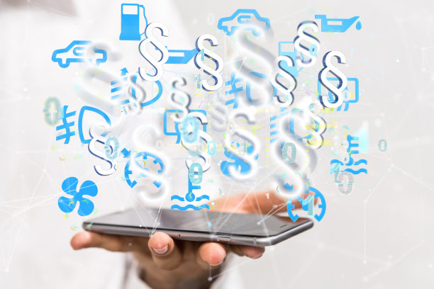 智能手机上浮动法律和汽车标志的数字插图图片下载