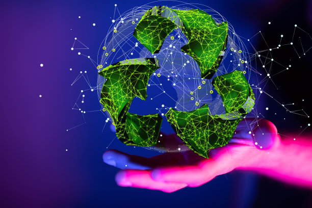 人提出三维渲染的体积绿色回收标志图片下载