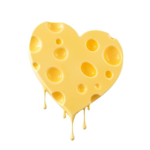 心形奶酪块，三维渲染与裁剪路径。图片下载