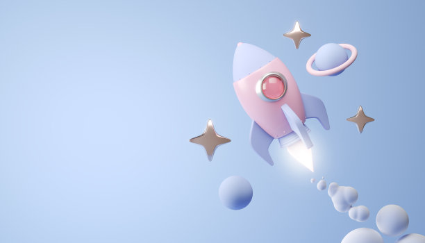 3d卡通火箭与复制空间启动业务概念，3d渲染。图片下载