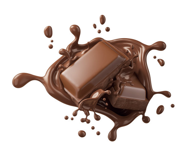 巧克力碎片落在巧克力酱与裁剪路径3d插图。图片下载