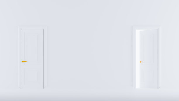 白色背景上孤立的白色木门的3D渲染图片下载
