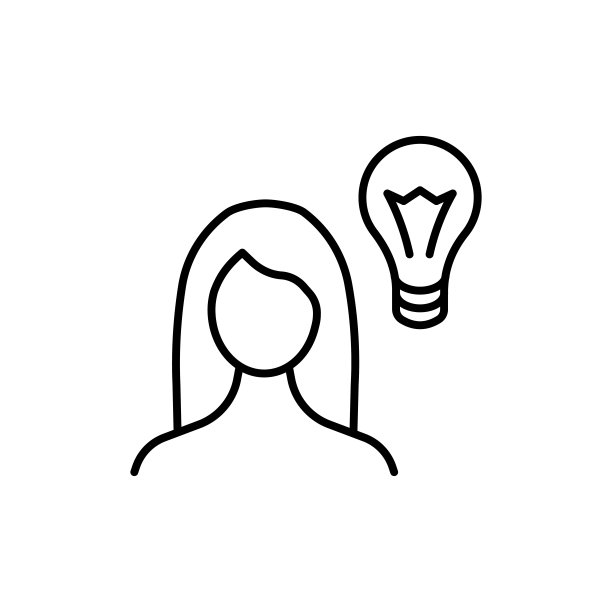 理念线图标。发明，标记，想法，思考，理论，猜想，思想，推理，发展，女孩，人，进步。冥想的概念。矢量黑线图标在白色背景。图片下载