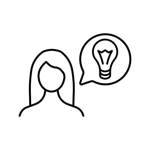 理念线图标。发明，标记，想法，思考，言语泡沫，猜想，思想，推理，发展，女孩，人，进步。冥想的概念。矢量黑线图标在白色背景。图片下载