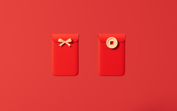 红包硬币红色背景，春节主题场景，3d渲染。图片下载