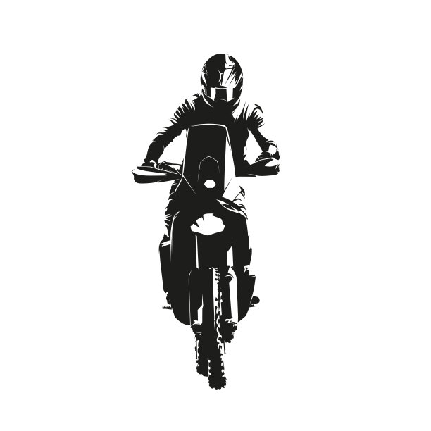 拉力赛摩托车，抽象孤立矢量剪影，前视图摩托车越野摩托车。沙漠拉力赛冒险标志图片下载