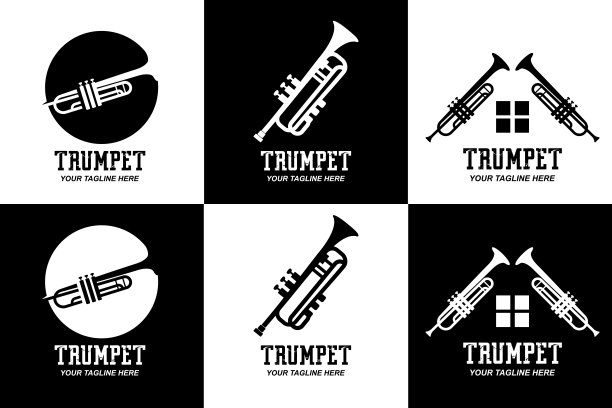 小号标志设计，生成旋律，乐器矢量草图插图图片下载