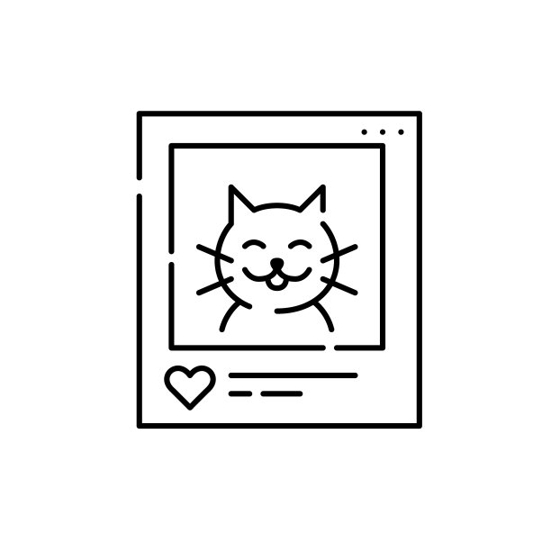 小猫的照片在社交媒体上被点赞。像素完美，可编辑的笔画图标图片下载
