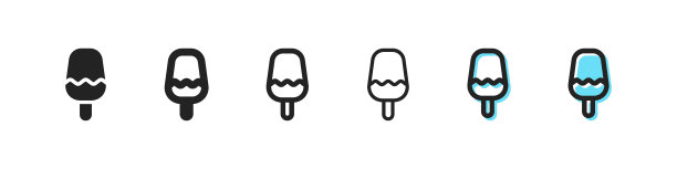 冻汁设置行图标。冰淇淋，奶油，巧克力，在一根棍子上，冰淇淋，冰冻果汁，在一个糖杯里，甜味。美味的概念。白色背景上的矢量线图标图片下载