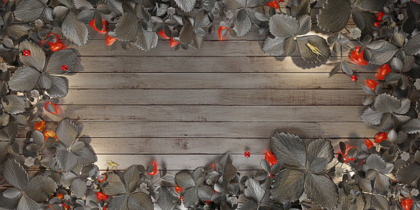 背景木地板叶框架复古风格的木板覆盖绿叶木板与新鲜的树枝叶子边界3D插图草莓树图片下载