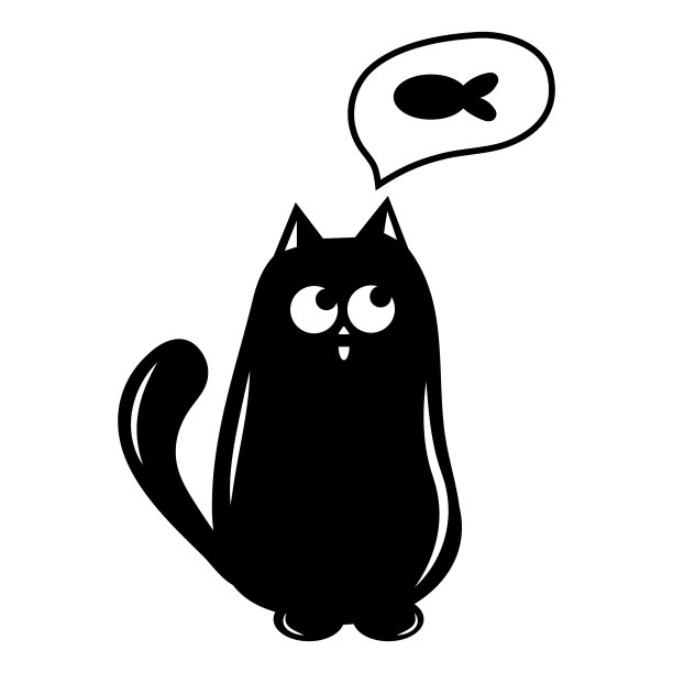 可爱的猫咪梦想着美食黑色轮廓涂鸦风格矢量插画图片下载