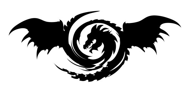 龙的头和翅膀。龙的迹象。黑色剪影孤立在白色背景上。图片下载