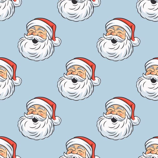 矢量无缝模式-可爱有趣的微笑圣诞老人在蓝色。采购产品节日设计模板圣诞快乐，新年快乐贺卡，横幅，纺织品，壁纸，织物，包装，包装图片下载