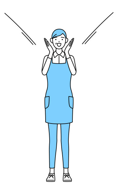 一位系着围裙的年长妇女用手捂着嘴大喊。图片下载