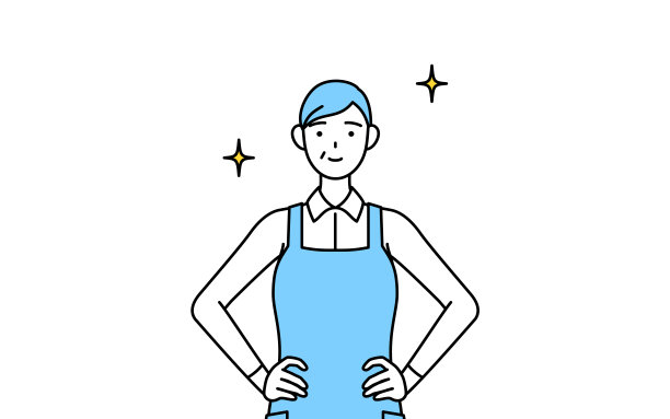 一个系着围裙、双手叉腰的高级妇女。图片下载