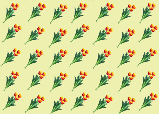 无缝模式与一束郁金香在一个轻的背景。春季花卉图案。纺织面料设计。纺织品、壁纸设计。图片下载