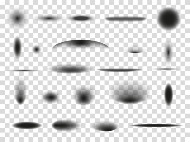 球台阴影。阴影效果。白色3D包。圆形渐变对象。现实的圆形和椭圆图形形状。滴下。黑斑形成。矢量透明背景图片下载