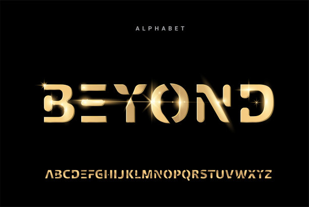 现代字母金色字体。抽象的现代城市字母字体图片下载