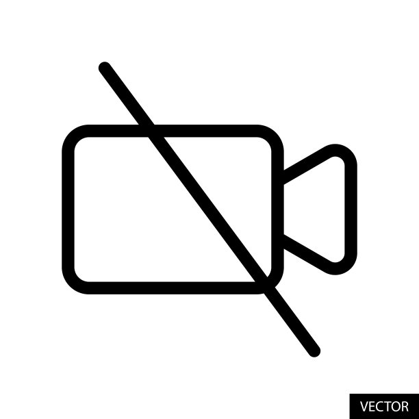 没有摄像机，视频关闭，禁止拍摄，禁止摄像符号矢量图标在白色背景上隔离的线条风格设计。可编辑的中风。图片下载