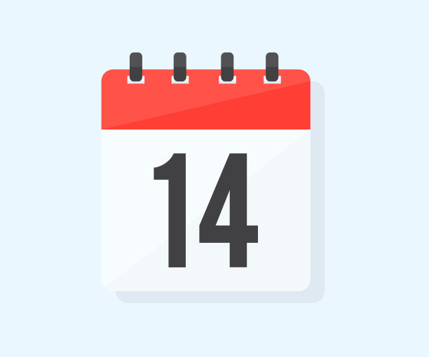 这个月的第14天用日期14，第14天图标设计。日历图标平日14。提醒标志。活动安排日期。进度计划。会议预约时间矢量设计与说明。图片下载