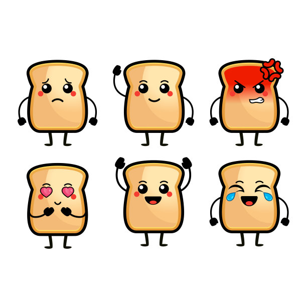 可爱的面包字符矢量插图图片下载