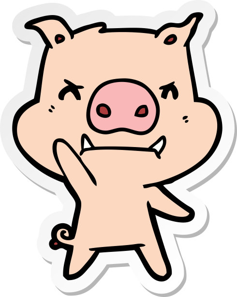 一张愤怒的卡通猪的贴纸图片下载