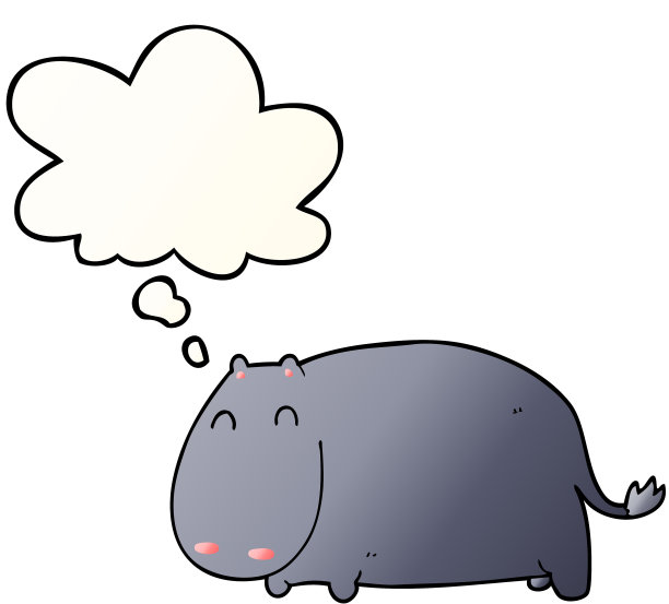卡通河马与思想泡沫在平滑渐变风格图片下载