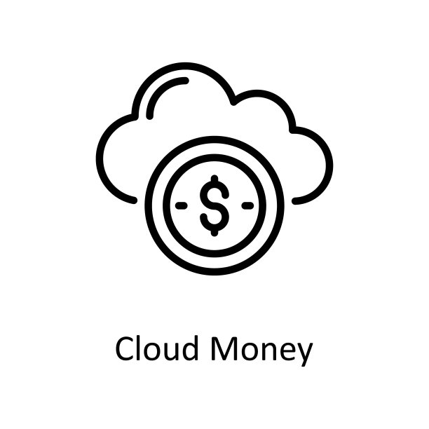 云钱轮廓图标设计说明。Web托管和云服务符号在白色背景EPS 10文件图片下载