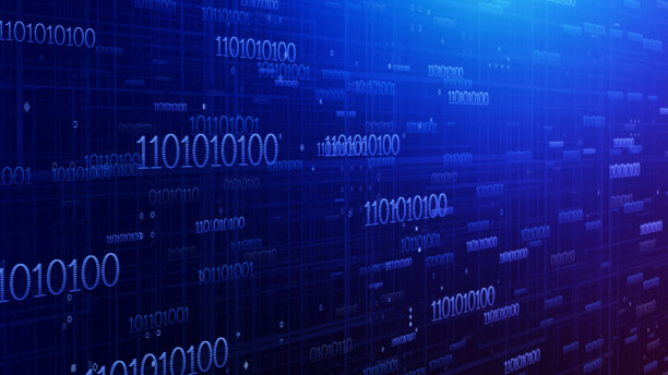 蓝色背景的二进制代码。抽象技术未来数字背景。三维演示图片下载