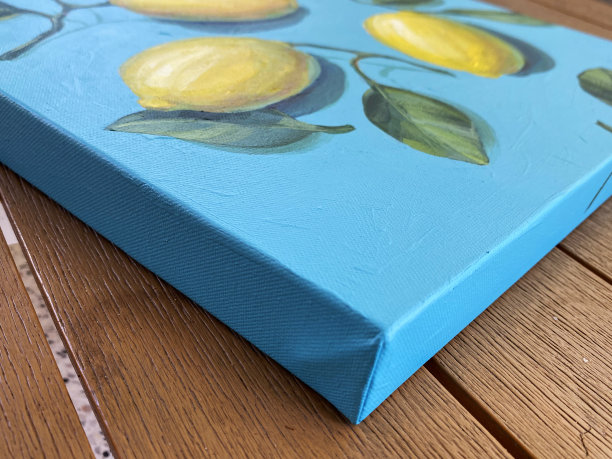 柠檬。在拉伸的帆布上涂丙烯颜料图片下载