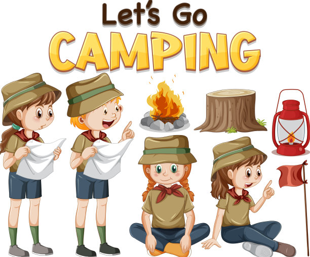 一套露营孩子卡通人物图片下载