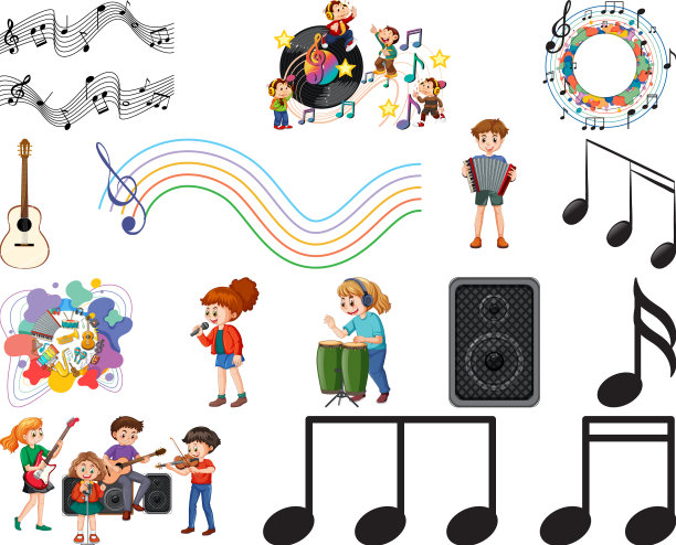 儿童乐器和音乐符号集图片下载