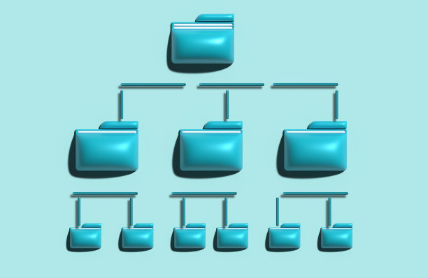 文件夹层次结构，文档归档概念。高效的文档结构，无纸化的信息交换。3D插画、渲染图片下载