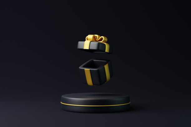 礼品盒飞在黑色的背景图片下载