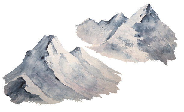 水彩画的插图如画雪山孤立设置图片下载