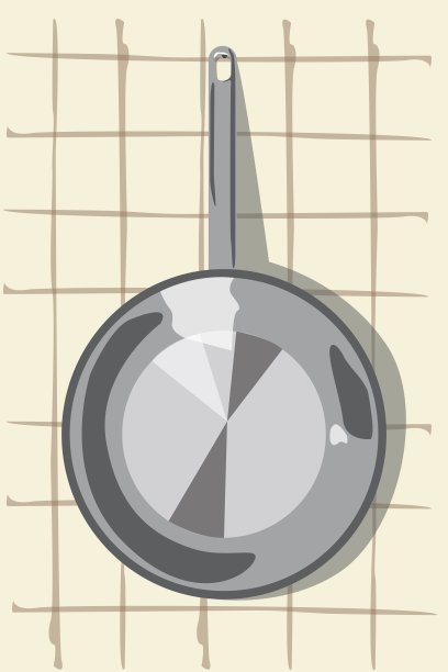挂在厨房墙上钉子上的平底锅图片下载