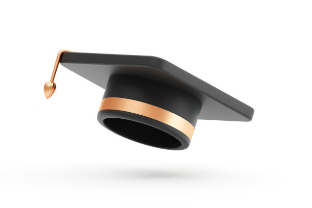 黑色大学毕业帽三维图标孤立在白色背景与学校教育知识文凭插图概念或大学学习毕业帽和成功成就证书。图片下载
