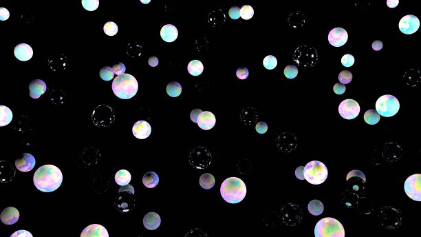 黑色的全息气泡。3 d演示。夜空。玻璃背景。抽象的背景。仙女壁纸。宇宙。行星。粉红色的。蓝色的。幻想。独角兽的颜色。图片下载