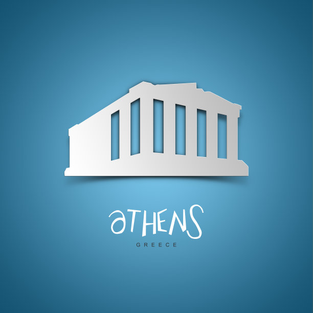 希腊雅典。蓝色贺卡。图片下载