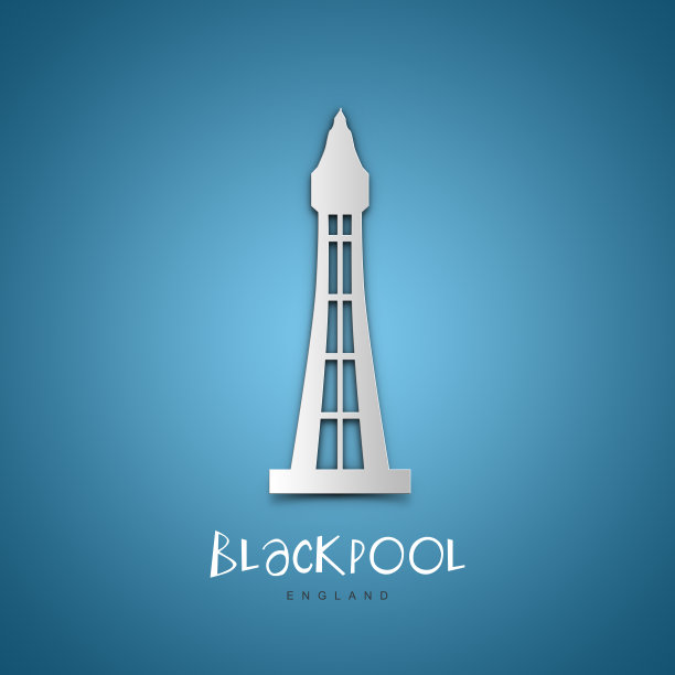 黑潭,英格兰。蓝色贺卡。图片下载