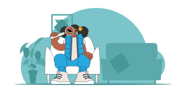 搜索信息的概念。那个男人拿着放大镜。线性复古风格的性格。图片下载