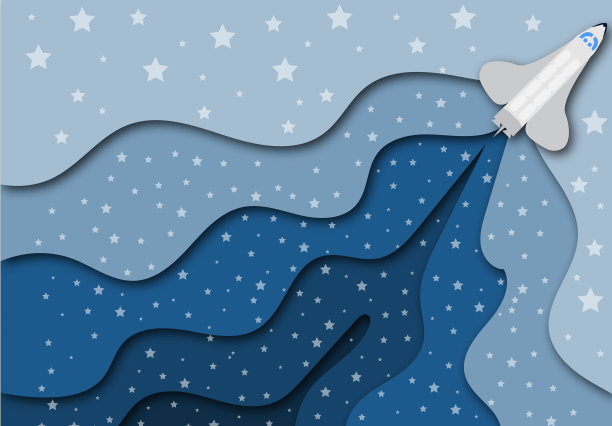 太空火箭矢量插图与星星背景剪纸现代设计素材图片