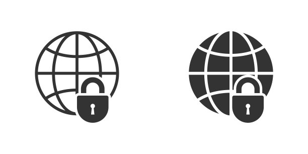带有锁图标的网页符号。地球图标。矢量图图片下载