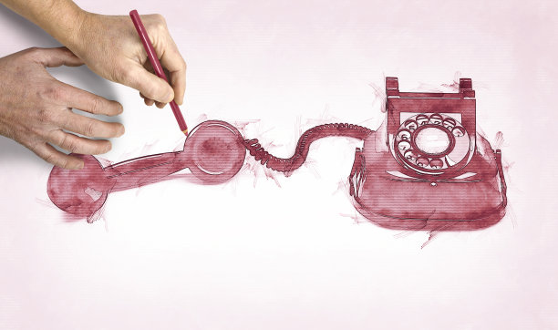 男性手画一个旧的和复古的红色电话素描图片下载